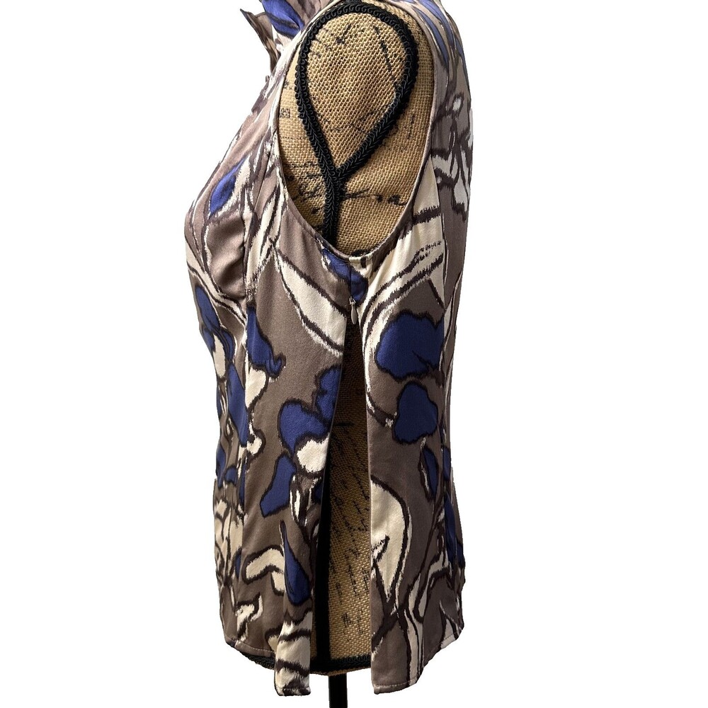 ETCETERA Women's Taupe/Blue Floral Silk Mock Neck Sleeveless Top Blouse Sz 6 - Picture 4 of 14